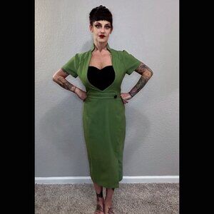Pinup Couture Green & Black Bodycon Rockabilly Retro Midi Pencil 40s 30s L